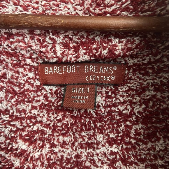 Barefoot Dreams Cozy Chic Red White Speckled Long Belted  Robe 509 - Picture 9 of 10